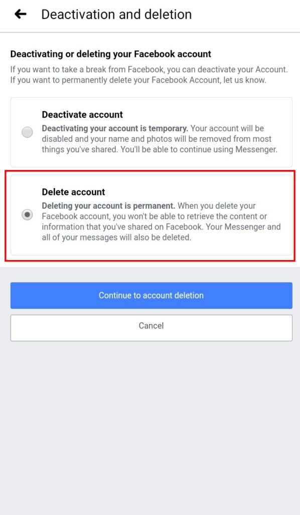 How to Delete FB Account Permanently on Mobile